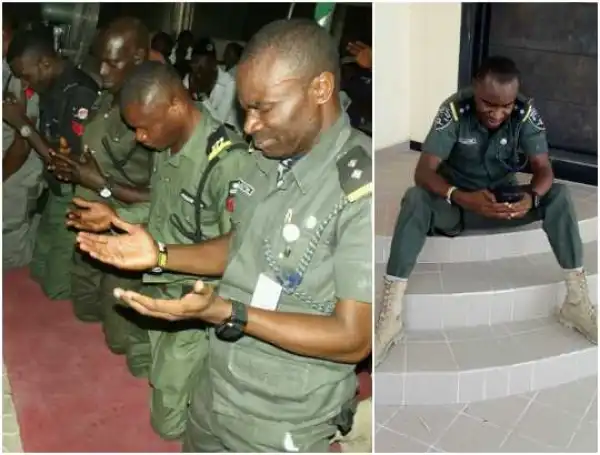 Police Officers Kneel To Thank God For Their Safe Return From The North After 3 Months (Photos)